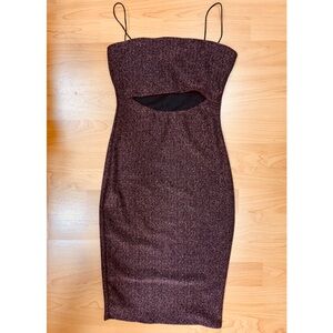 NWT Windsor Black and pink glitter midi cut out dress